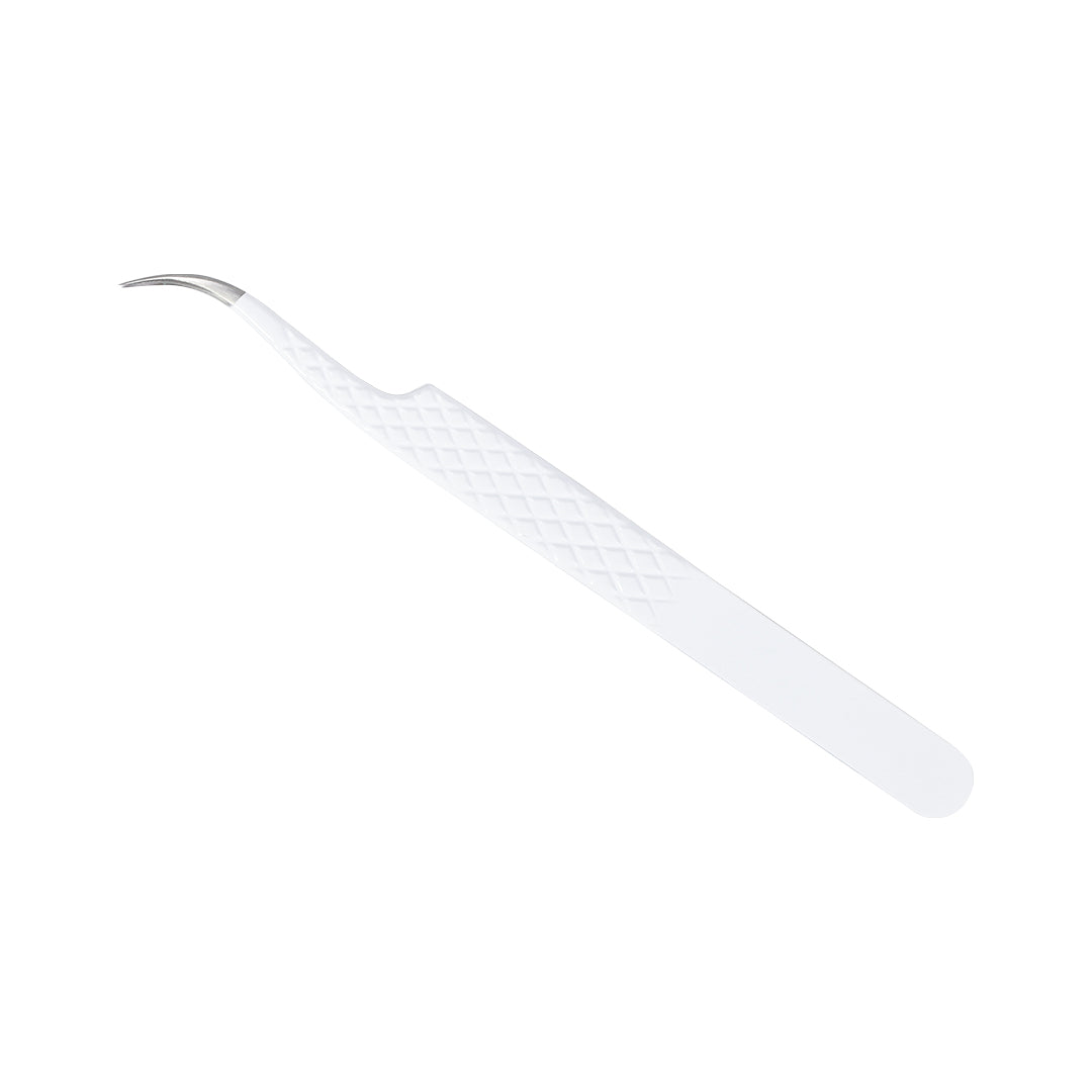 AL-02 Fiber Tip White Coated Curved Tweezers for Volume Lashes