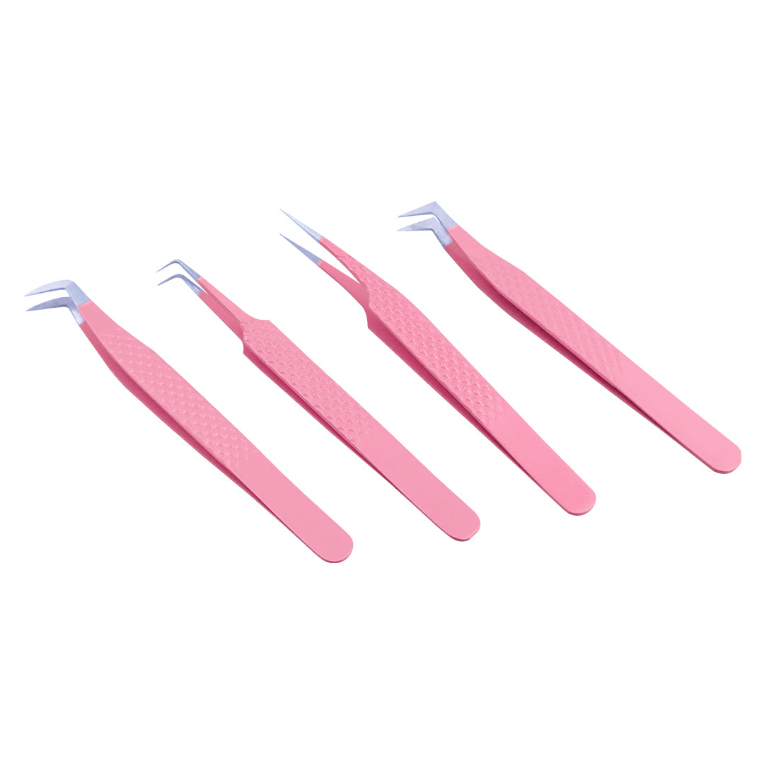 AL-A Fiber Tip Pink L-Angled Volume Tweezers