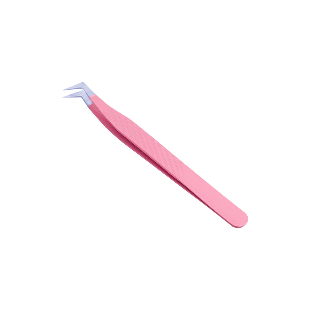 AL-A Fiber Tip Pink L-Angled Volume Tweezers
